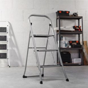 Ultra Light Slimline Ladder Wayfair Folding Portable 3 Step Steel Stool With 330lbs Capacity