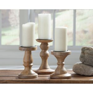 3 Piece Wood Candlestick Set