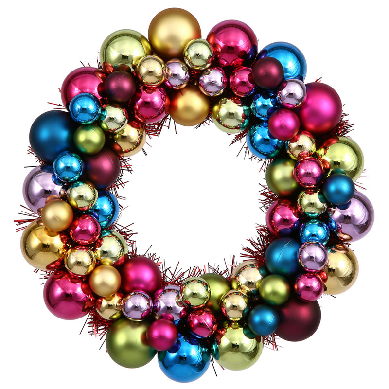The Holiday Aisle Colored Ball Wreath with Tinsel & Reviews Wayfair