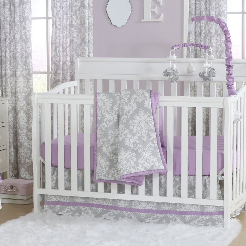 The Peanut Shell Damsel Damask 4 Piece Crib Bedding Set Wayfair Damsel Damask 4 Piece Crib Bedding Set