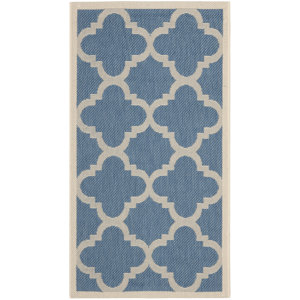 Short Lattice Blue/Beige Indoor/Outdoor Area Rug