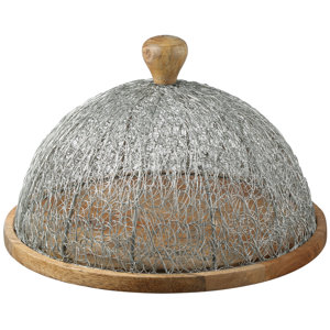 Industrial Luxe Mango Wood and Galvanized Iron Cheese Platter with Dome