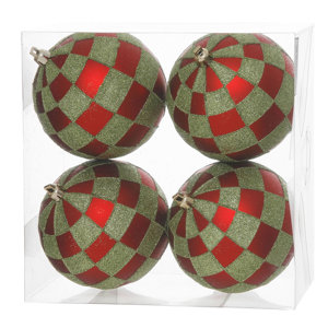 Glitter Check Ball Christmas Ornament (Set of 4)