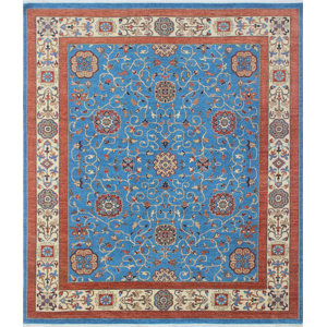 Woodmoor Fawad Hand-Knotted Wool Blue Area Rug