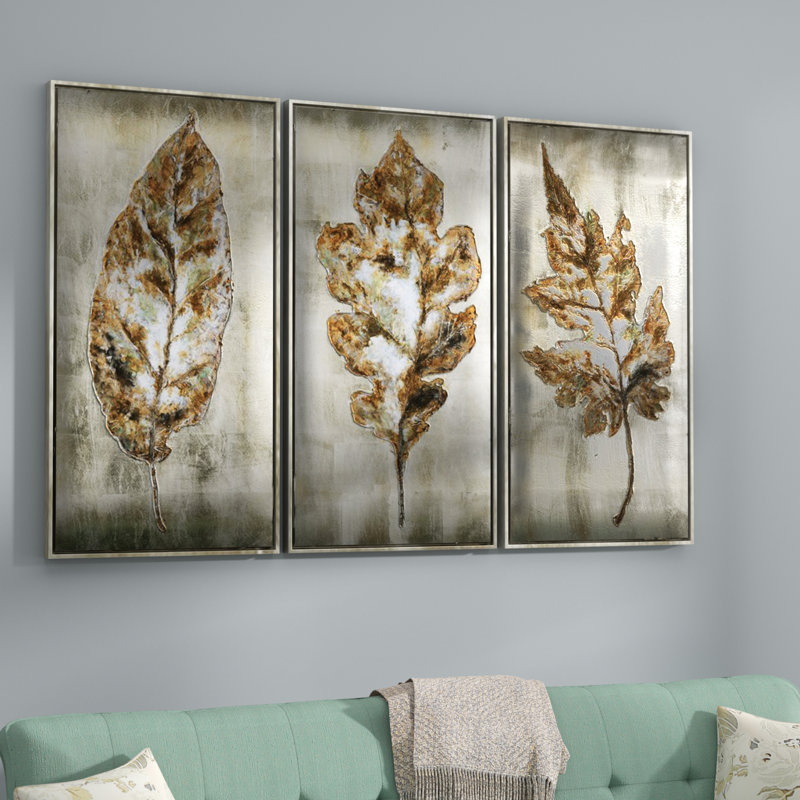 Leaves Modern 3 Piece Framed Painting Set & Reviews Birch Lane