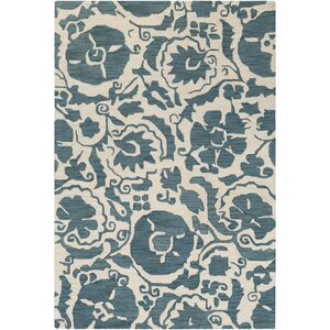 Julie Hand-Tufted Teal/Cream Area Rug