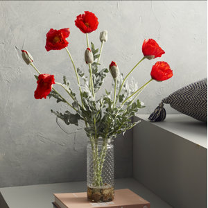 Poppies in a Hobnail Jar with River Rocks and Faux Water