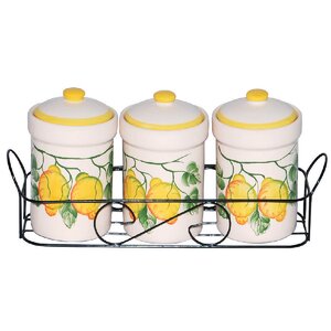 Lemon Design 3 Jar Spice Jar & Rack Set