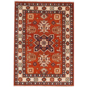 Kazak Hand-Knotted Orange/Blue Area Rug