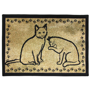 PB Paws & Co. Gold & Black Kitty Pals Tapestry Area Rug