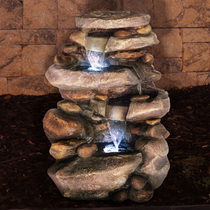 Pure Garden Resin Waterfall Fountain with LED Light & Reviews | Wayfair