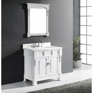 Huntshire 36″ Single Bathroom Vanity Set with White Marble Top and Mirror