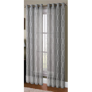 Knollwood Boho Embroided Geometric Sheer Grommet Curtain Panels (Set of 2)