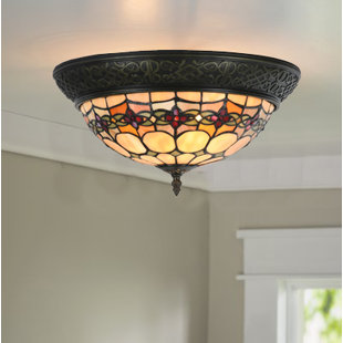 Stained Gl Ceiling Light Wayfair Paule Tiffany Style Stained Gl Geometric Rosette 2 Light Flush Mount