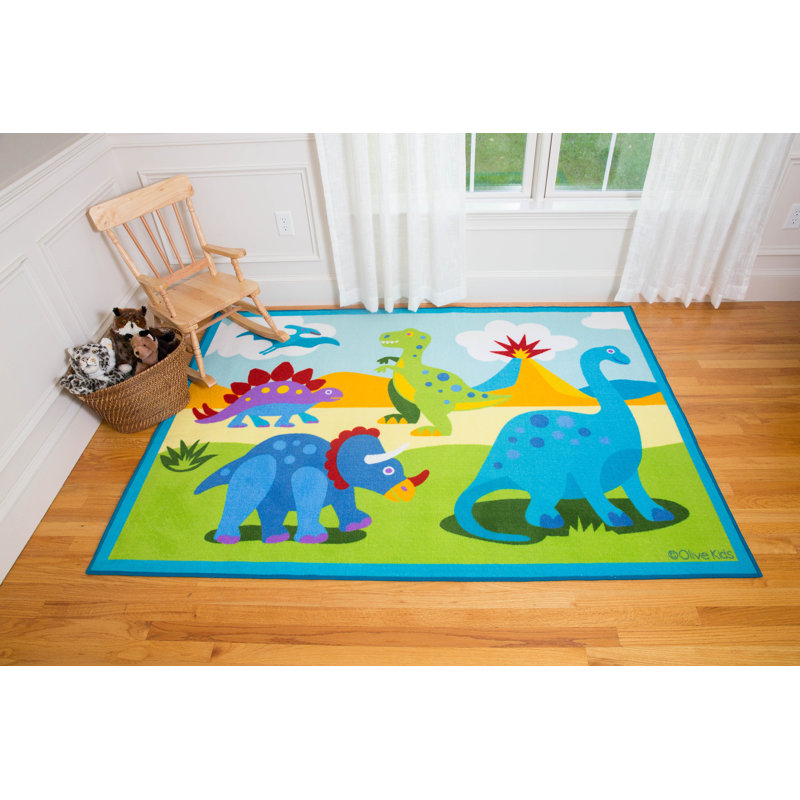 Wildkin Olive Kids Dinosaur Land Blue/Green Area Rug & Reviews Wayfair
