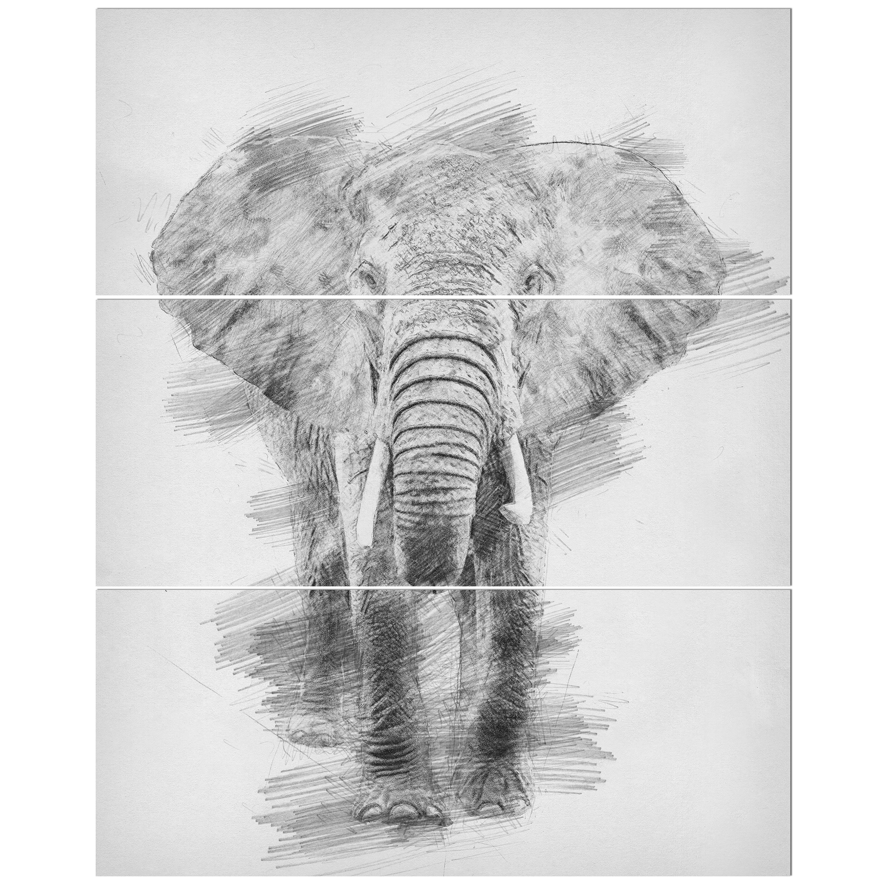 East Urban Home Black And White Elephant Pencil Sketch Drawing