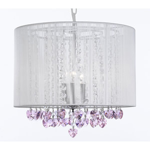 Dacia 3-Light Drum Chandelier with Pink Crystal Hearts