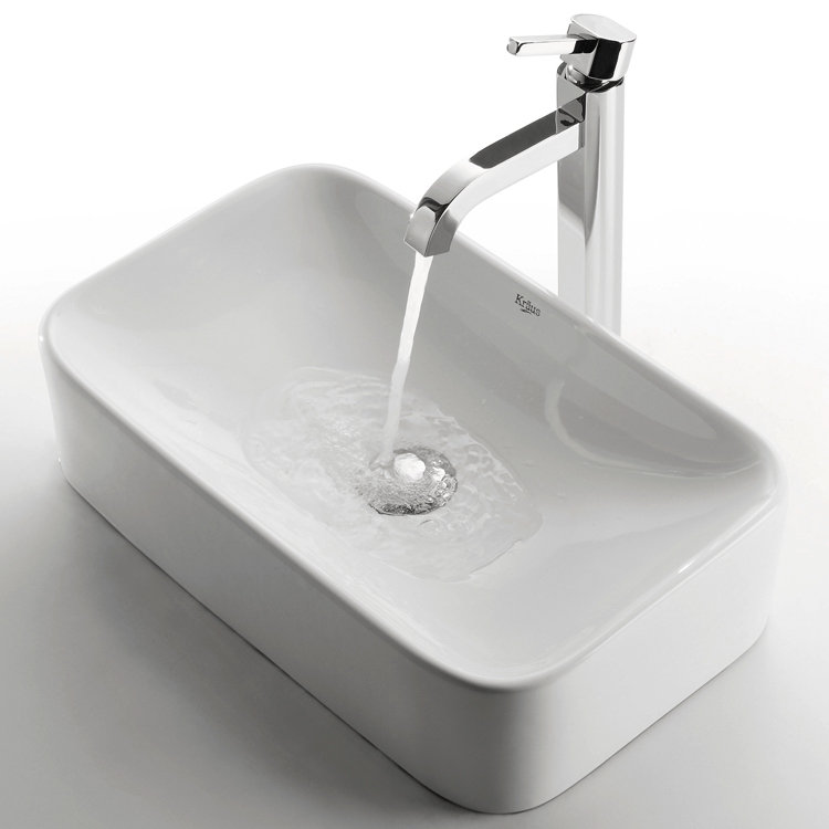 Ceramic 20" Rectangular Vessel Bathroom Sink with Faucet ...