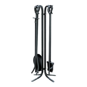 4 Piece Wrought Iron Fire Tool Set With Stand