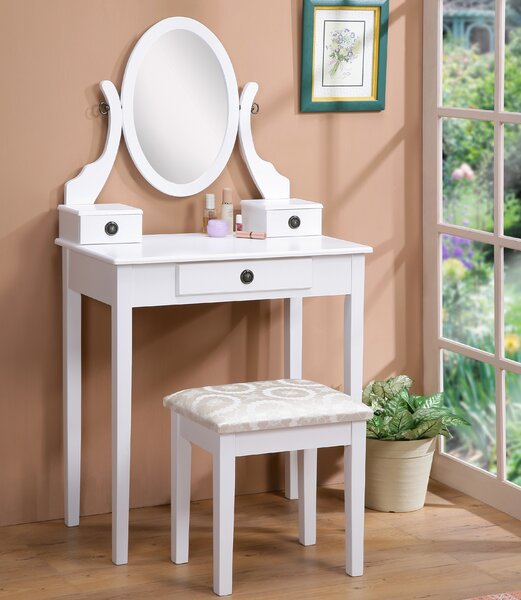 Roundhill Furniture Moniya Wood Vanity Set with Mirror & Reviews  Wayfair