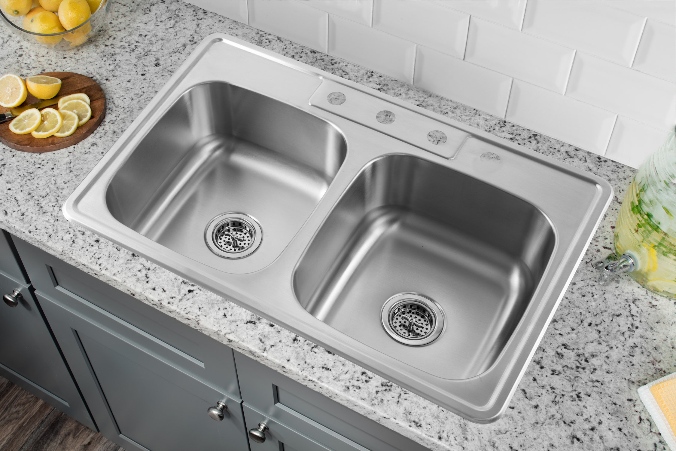 Soleil 33 L X 22 W Stainless Steel Drop In Double Bowl Soleil 33 L X 22 W Stainless Steel Drop In Double Bowl