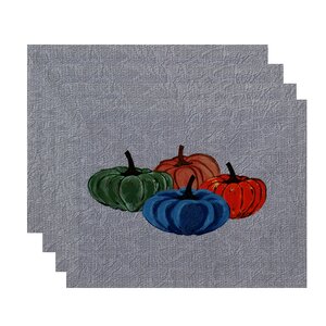 Miller Hand Towel Paper Mache Pumpkins Geometric Print Placemat (Set of 4)