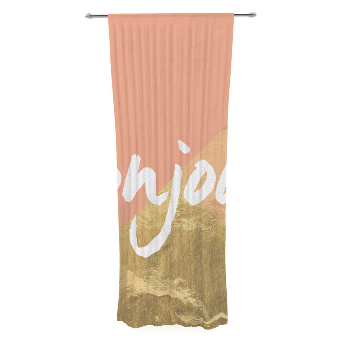 East Urban Home Bonjour Print Text Sheer Rod Pocket Curtain