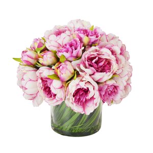 Faux Magenta & Pink Peony in Glass Vase