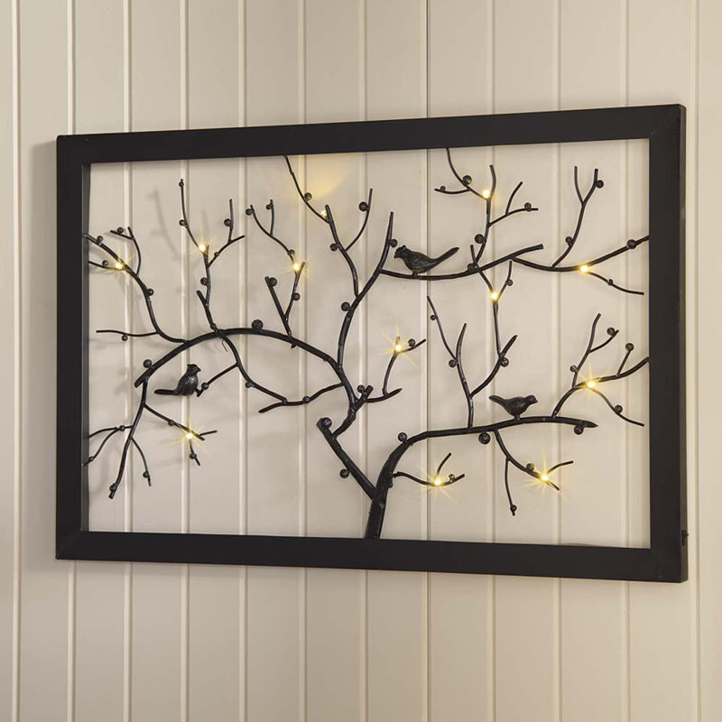 Lighted Pictures Wall Decor wind & weather lighted birds on branches metal wall décor Lighted Pictures Wall Decor wind & weather lighted birds on branches metal wall décor