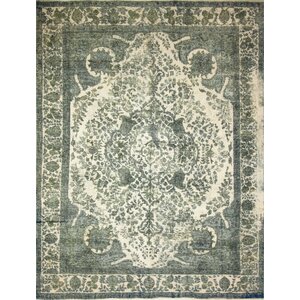 One-of-a-Kind Distressed Etel Hand-Knotted Green Area Rug