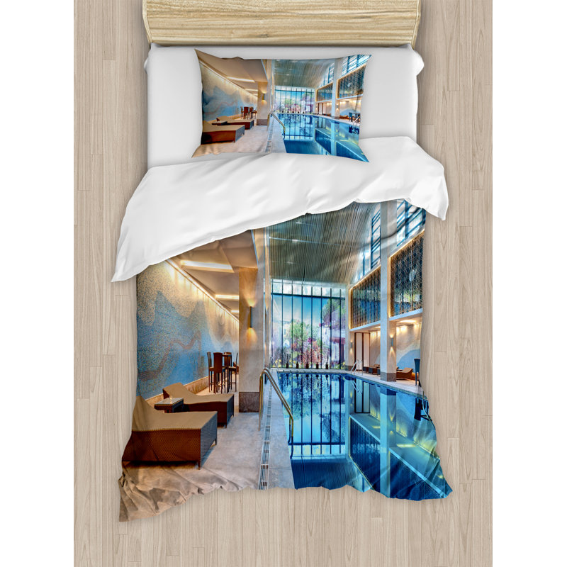 Ambesonne Spa Indoor Swimming Pool With Relaxing Long Seats Calming Spa Indoor Swimming Pool With Relaxing Long Seats Calming Duvet Cover Set