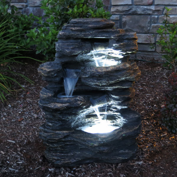 EverSky Resin/Fiberglass Rock Waterfall Fountain with LED Light