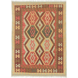 Novalie Kilim Wool Dark Burgundy/Light Orange Area Rug
