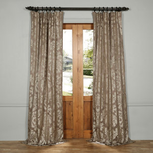 Ballycraigy Faux Silk Jacquard Naturer/Floral Rod Pocket Single Curtain Panel