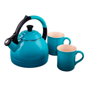 Enamel On Steel 3 Piece 1.7 Qt. Peruh Tea Kettle & Mug Set