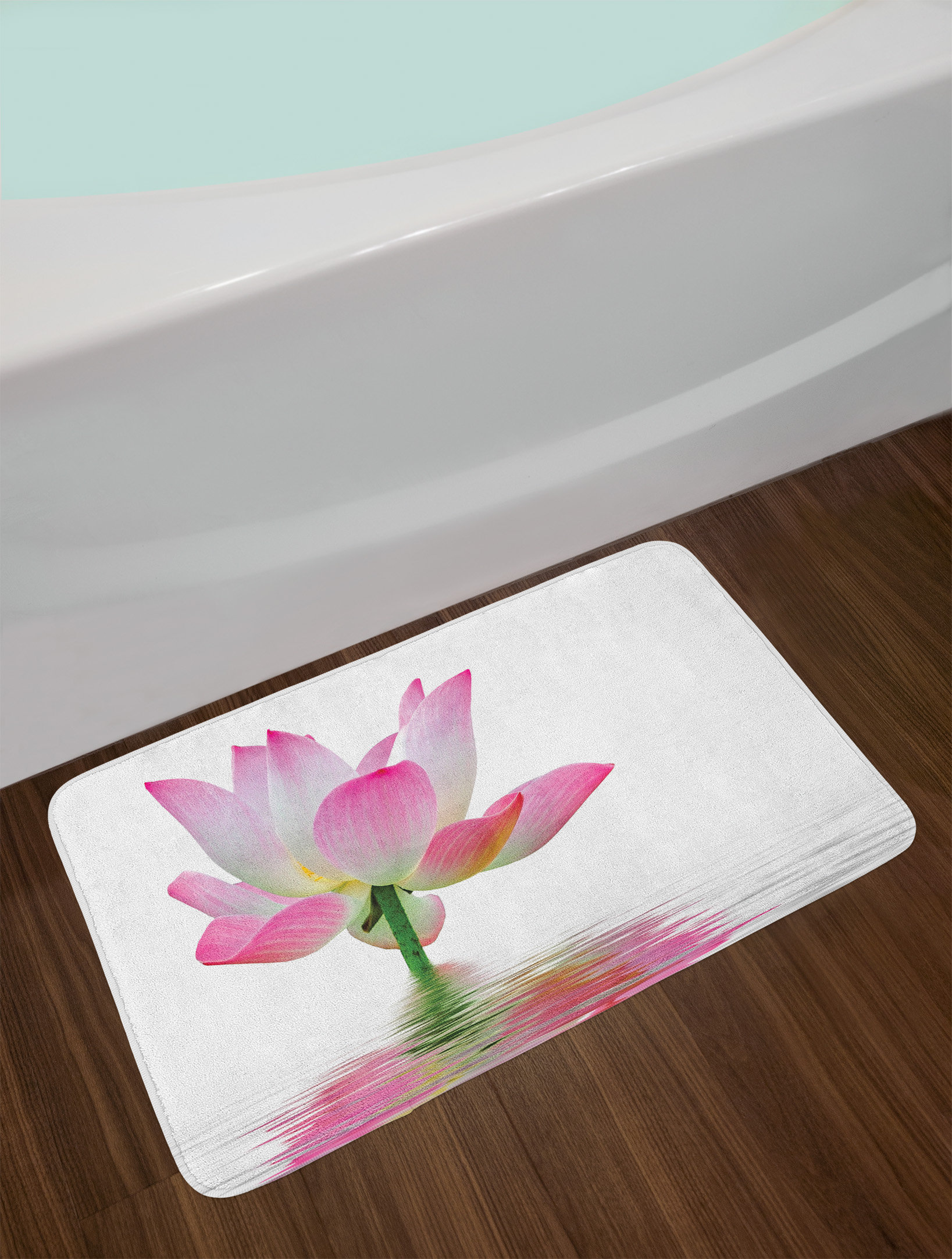 east urban home ambesonne pink and white bath mat by, lotus flower