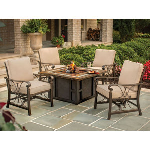 Goldie's Spring Rocking Deep Seating Chairs Propane Gas Fire Pit Table