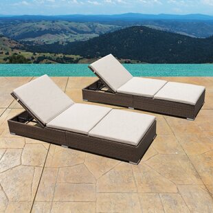 View Trombley Outdoor Wicker Reclining Chaise Lounge with Cushion Set of 2