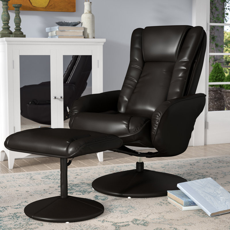 Alcott Hill Leather Heated Massage Recliner with Ottoman & Reviews