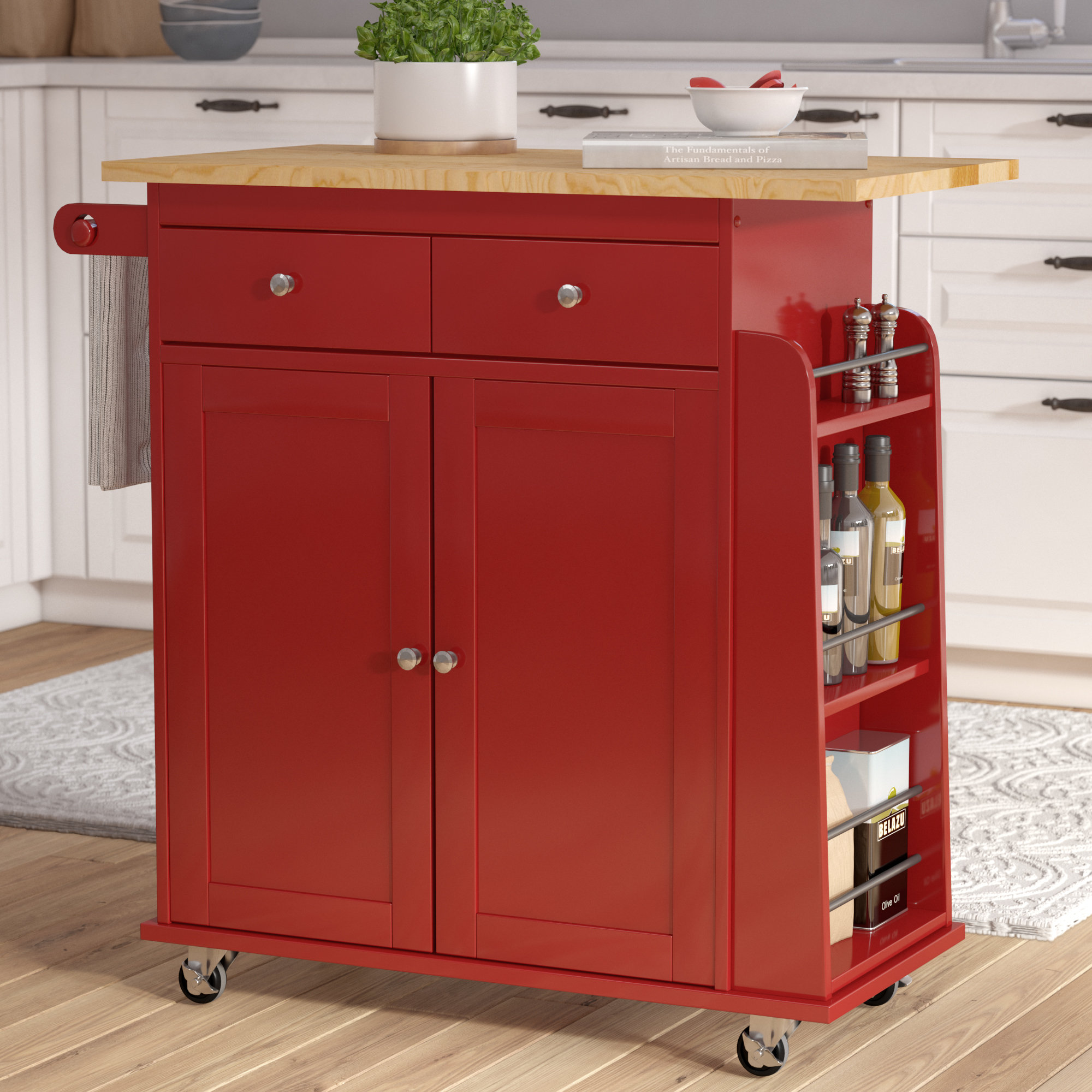 Alcott Hill Ferraro Kitchen Cart With Wooden Top Reviews Wayfair