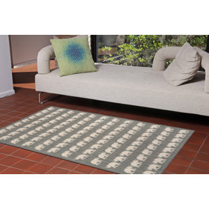 Slimane Silver Elephants Indoor/Outdoor Area Rug