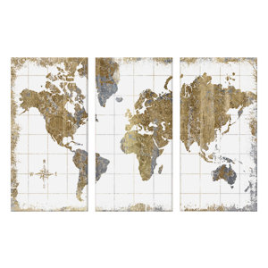 Golden World Map' Graphic Art Print Multi-Piece Image on Canvas