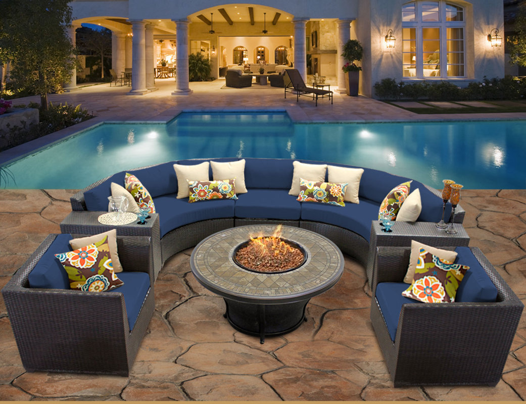 TK Classics Barbados 8 Piece Rattan Sectional Set with Cushions