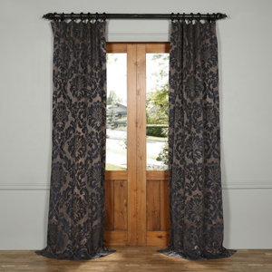Ballycraigy Faux Silk Jacquard Naturer/Floral Rod Pocket Single Curtain Panel