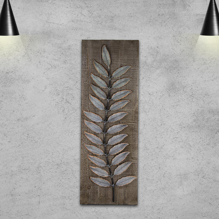 Metal Leaves Branch Rustic Wooden Plank Panel 3D Farmhouse Wall Decor Metal Leaves Branch Rustic Wooden Plank Panel 3D Farmhouse Wall Decor