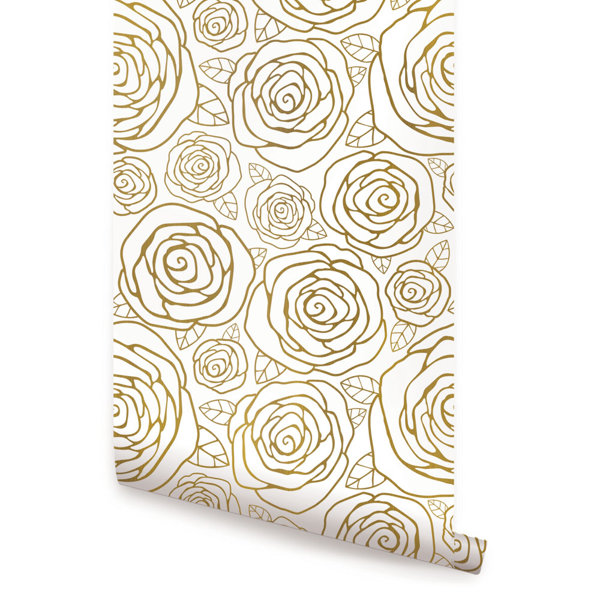 House Of Hampton Jhonson Gold Roses 4 L X 24 W And Stick House Of Hampton Jhonson Gold Roses 4 L X 24 W And Stick Wallpaper Roll Wayfair