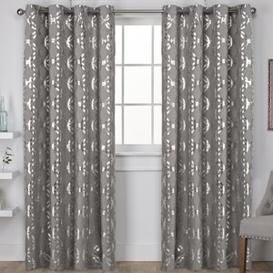 Kittrell Metallic Top Geometric Semi-Sheer Grommet Curtain Panels (Set of 2)