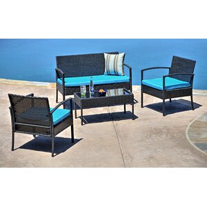 Fayette 4 Piece Wicker Seating Group with Cushion