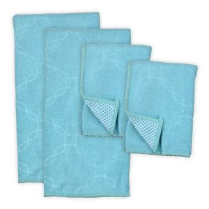 Patterned 4 Piece Microfiber Dishtowel and Dishcloth Set