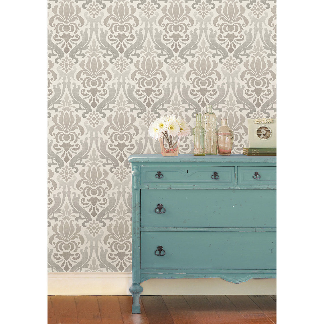 WallPops! Nouveau 18' x 20.5" Damask Peel And Stick Wallpaper Roll